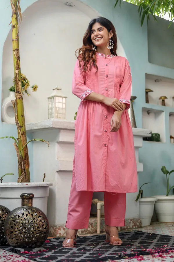 Pink_Cotton_Embroidery_Work_Kurta_And_Pant