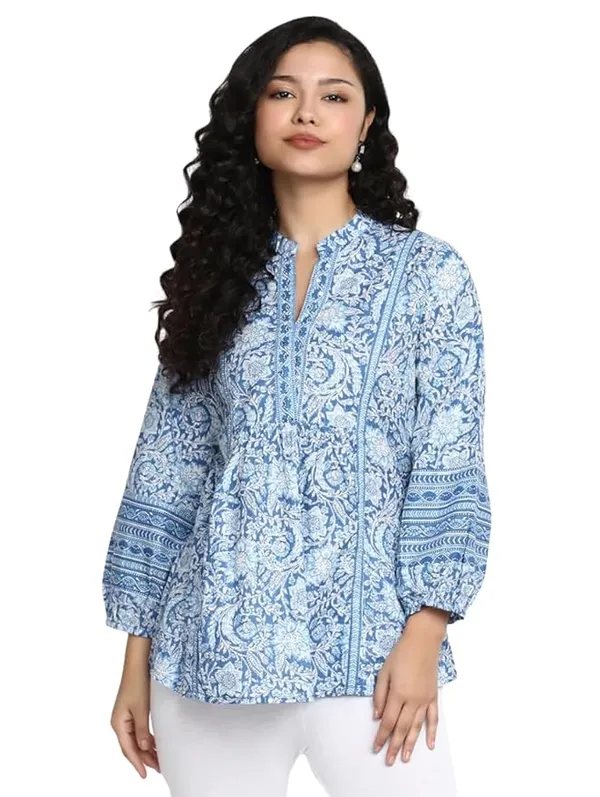 Blue_Cotton_Printed_Short_Kurti