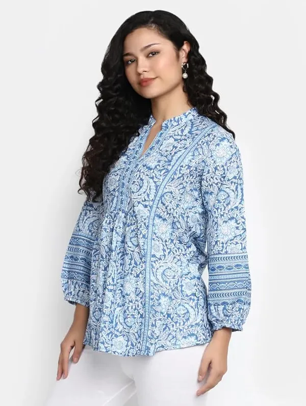 Blue_Cotton_Printed_Short_Kurti