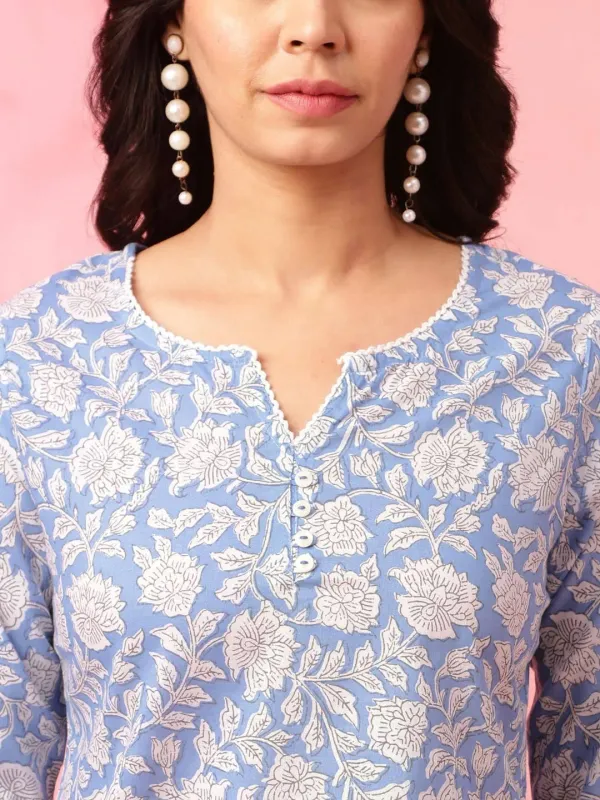 Blue_Rayon_Printed_Short_Regular_Fit_Solid_Kurta_For_Women