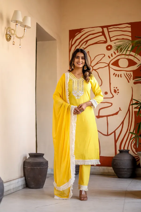 Yellow_Rayon_Embroidery_Work_Kurta_Set