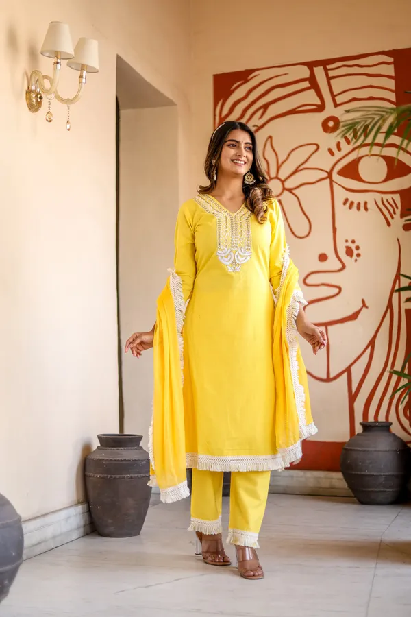Yellow_Rayon_Embroidery_Work_Kurta_Set
