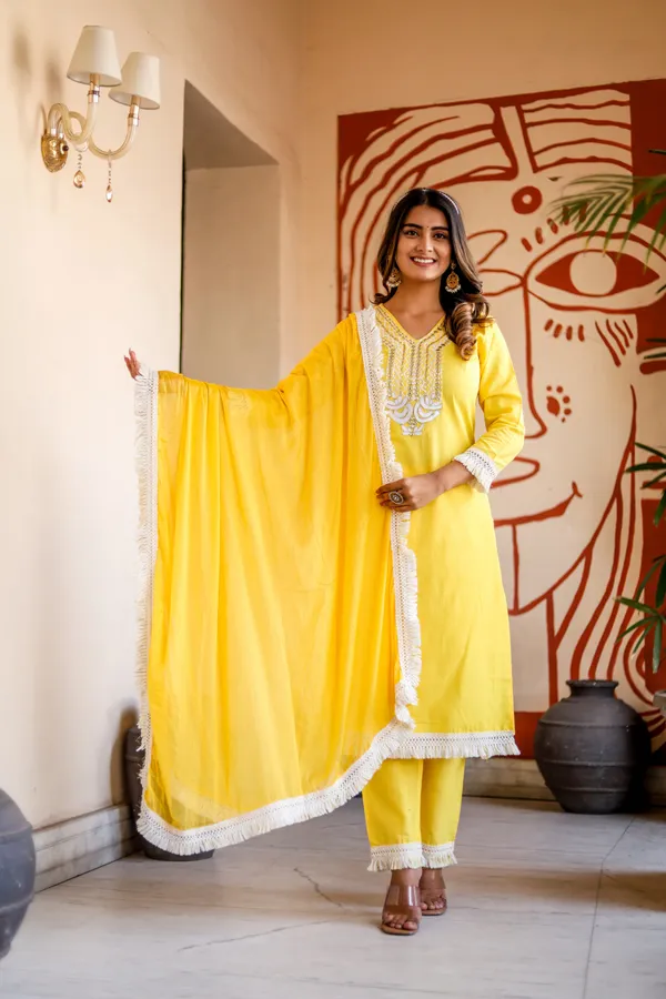 Yellow_Rayon_Embroidery_Work_Kurta_Set