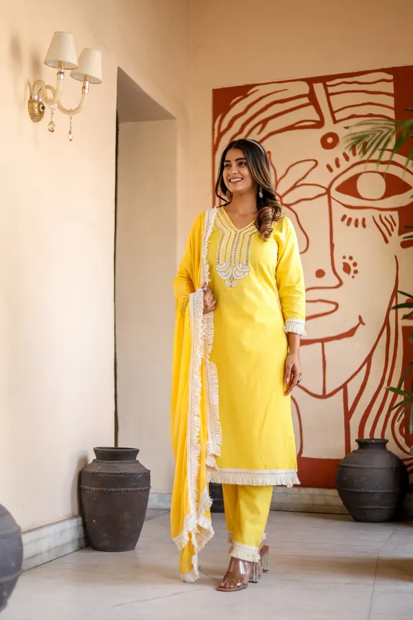 Yellow_Rayon_Embroidery_Work_Kurta_Set