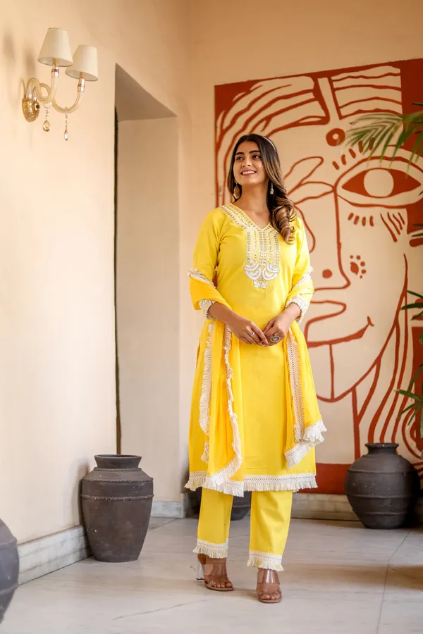Yellow_Rayon_Embroidery_Work_Kurta_Set