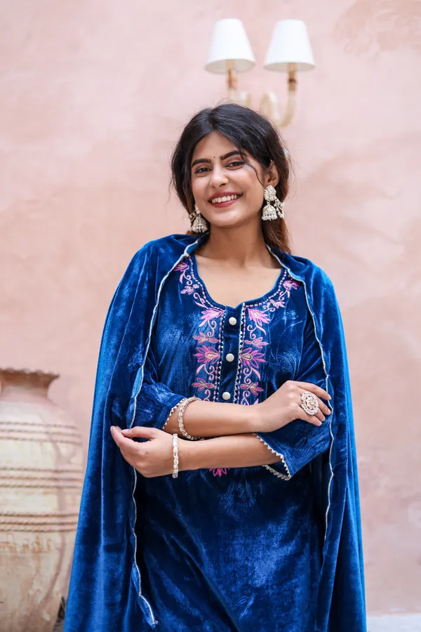 Blue_Embroidered_Neckline_Work_Premium_Velvet_Suit_Set_For_Women