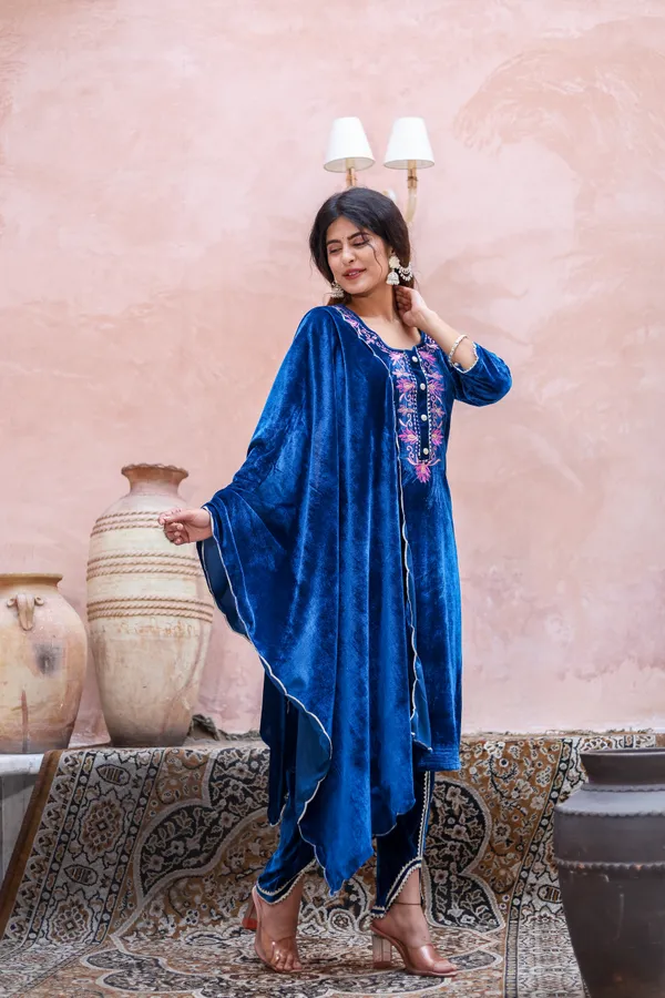 Blue_Embroidered_Neckline_Work_Premium_Velvet_Suit_Set_For_Women