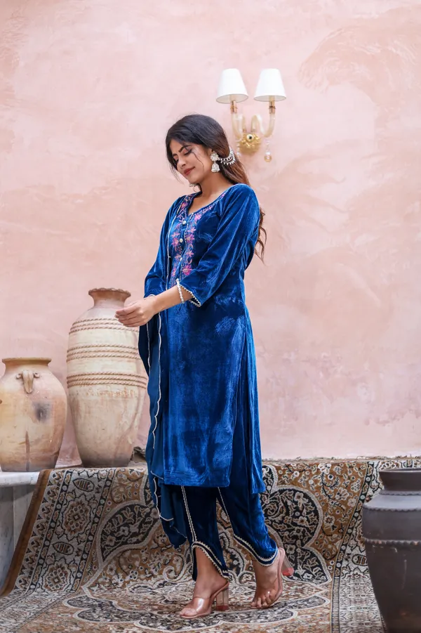 Blue_Embroidered_Neckline_Work_Premium_Velvet_Suit_Set_For_Women