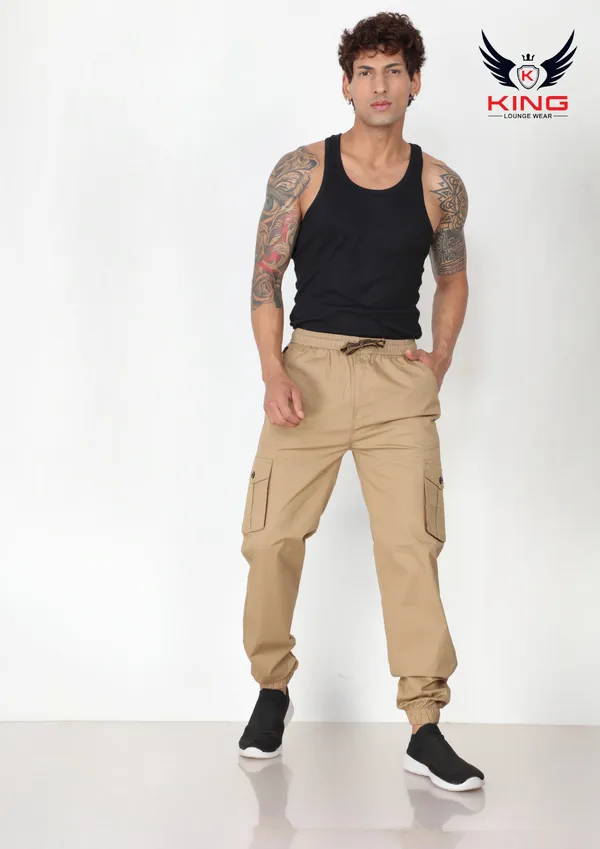 Beige_Casual_Wear_Regular_Fit_Textile_Cotton_Cargo_Pants_For_Men
