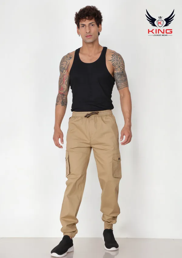 Beige_Casual_Wear_Regular_Fit_Textile_Cotton_Cargo_Pants_For_Men