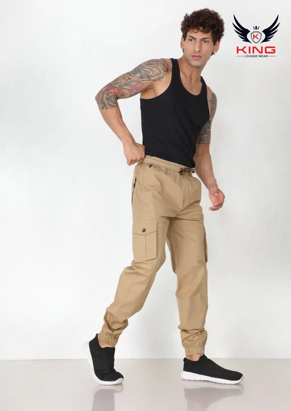Beige_Casual_Wear_Regular_Fit_Textile_Cotton_Cargo_Pants_For_Men