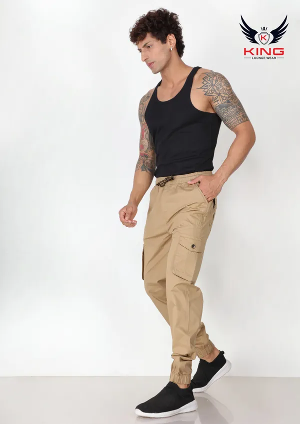 Beige_Casual_Wear_Regular_Fit_Textile_Cotton_Cargo_Pants_For_Men