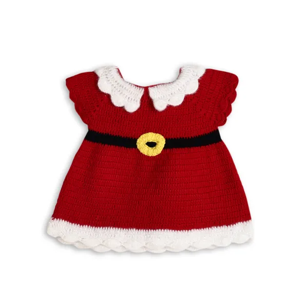 Red_Sleeveless_Christmas_Santa_Dress_With_Bag_And_Cap_Crochet_For_Girls