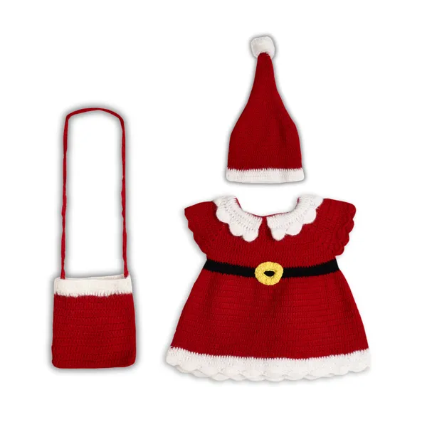 Red_Sleeveless_Christmas_Santa_Dress_With_Bag_And_Cap_Crochet_For_Girls
