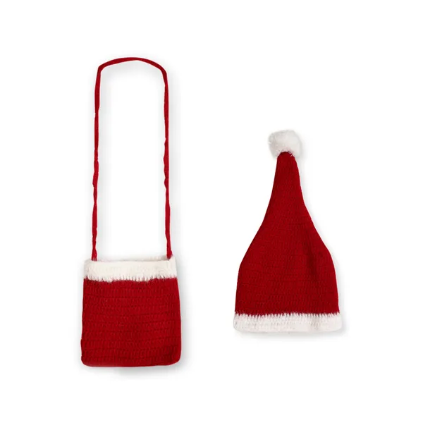 Red_Sleeveless_Christmas_Santa_Dress_With_Bag_And_Cap_Crochet_For_Girls