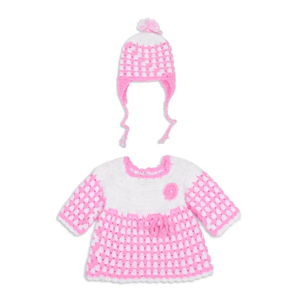 Pink_Full_Sleeves_Frock_Sweater_With_Cap_Crochet_For_Girls