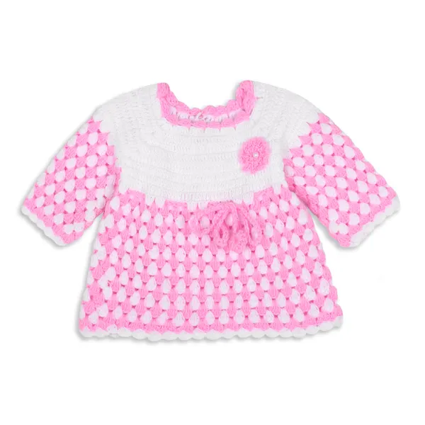 Pink_Full_Sleeves_Frock_Sweater_With_Cap_Crochet_For_Girls