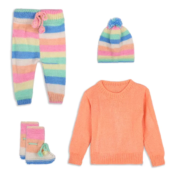 Peach_Sweater_For_Kids_|_Unisex_|_Full_Sleeves_With_Pajama_Set_Cap_And_Booties_Crochet
