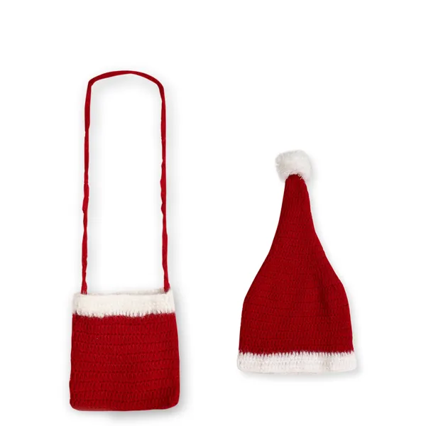 Red_Unisex_Full_Sleeves_Christmas_Santa_Sweater_With_Pajama_Dress_Bag_And_Cap_Crochet_For_Kids