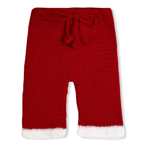 Red_Unisex_Full_Sleeves_Christmas_Santa_Sweater_With_Pajama_Dress_Bag_And_Cap_Crochet_For_Kids