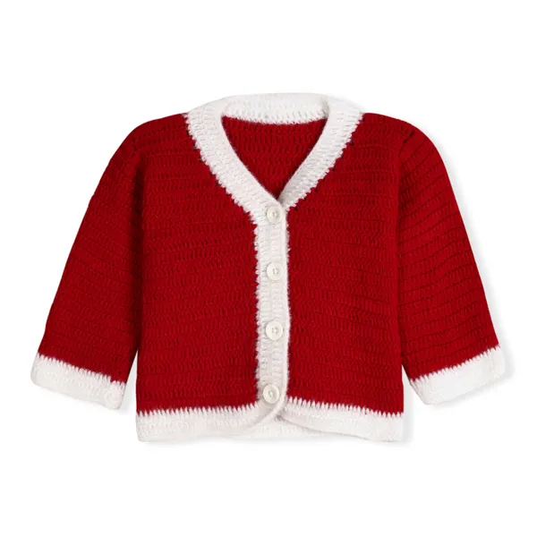 Red_Unisex_Full_Sleeves_Christmas_Santa_Sweater_With_Pajama_Dress_Bag_And_Cap_Crochet_For_Kids