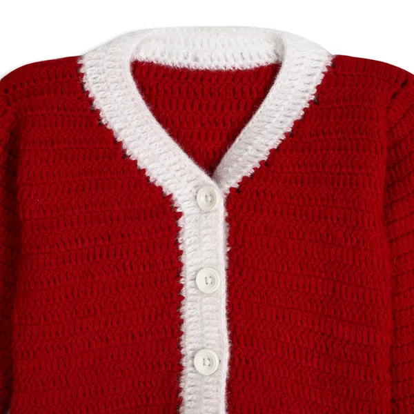 Red_Unisex_Full_Sleeves_Christmas_Santa_Sweater_With_Pajama_Dress_Bag_And_Cap_Crochet_For_Kids