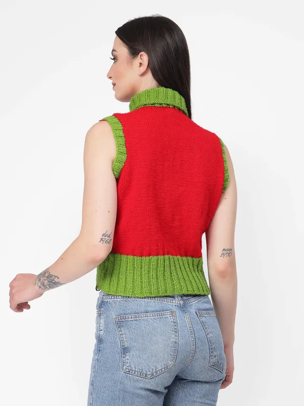 Red_Ribbed_Turtle_Neck_Sleeveless_Ribbed_Hem_Sweater_For_Women