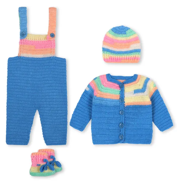 Multicolor_Sweater_For_Kids_|_Unisex_|_Full_Sleeves_With_Dungaree_Set_Cap_And_Booties_Crochet