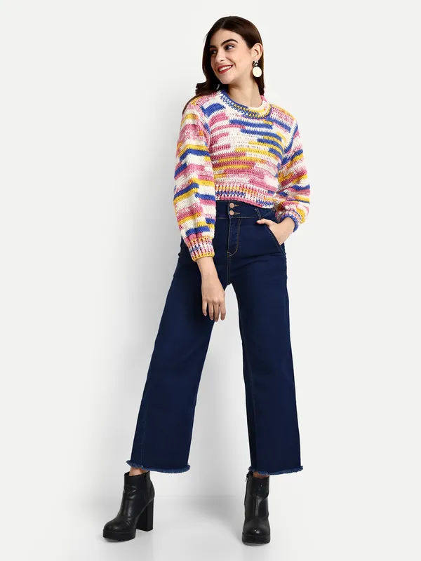 Printed_Pullover_Sweater_For_Women_|_Self_Design_Round_Neck_Long_Sleeves_Ribbed_Hem