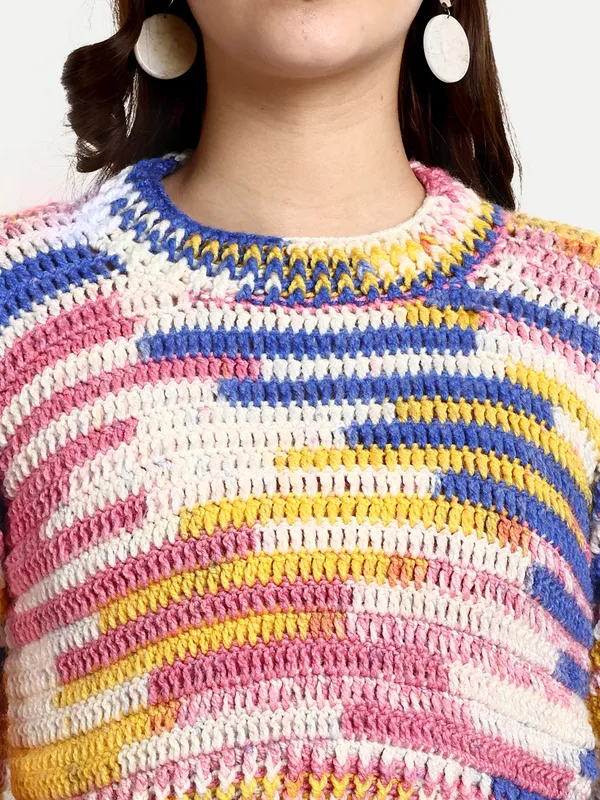 Printed_Pullover_Sweater_For_Women_|_Self_Design_Round_Neck_Long_Sleeves_Ribbed_Hem