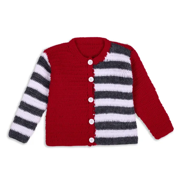 Red_Sweater_For_Kids_|_Unisex_|_Full_Sleeves_With_Pajama_Set_Cap_And_Booties_Crochet
