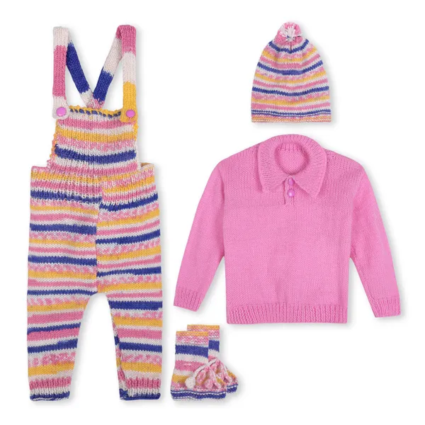 Multicolor_Sweater_For_Kids_|_Unisex_|_Full_Sleeves_With_Dungaree_Set_Cap_And_Booties_Crochet
