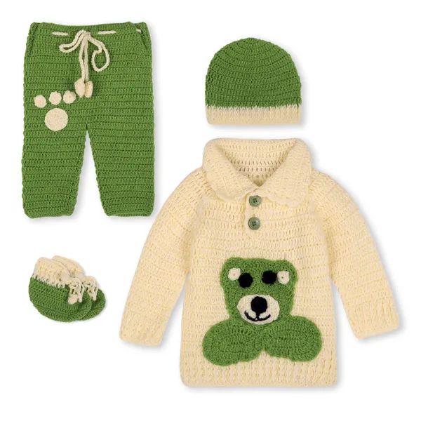 Beige_Unisex_Full_Sleeves_Sweater_With_Pajama_Set_Cap_And_Booties_Crochet_For_Kids