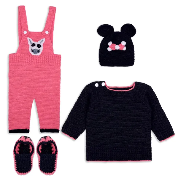 Multicolor_Sweater_For_Kids_|_Unisex_|_Full_Sleeves_|_With_Dungaree_Set_Cap_And_Booties_Crochet