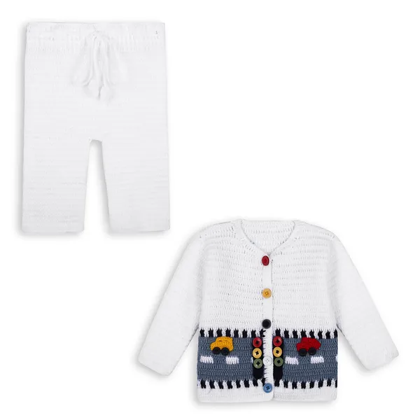 White_Unisex_Full_Sleeves_Sweater_With_Pajama_Set_Crochet_For_Kids