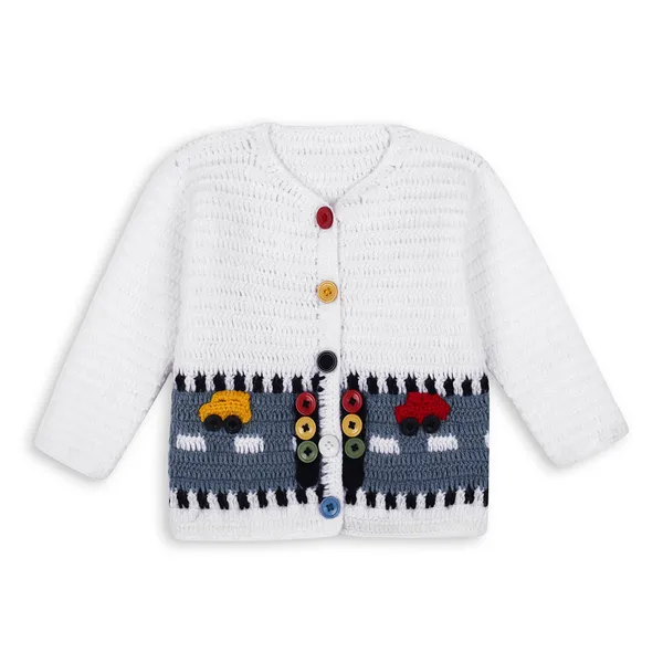 White_Unisex_Full_Sleeves_Sweater_With_Pajama_Set_Crochet_For_Kids