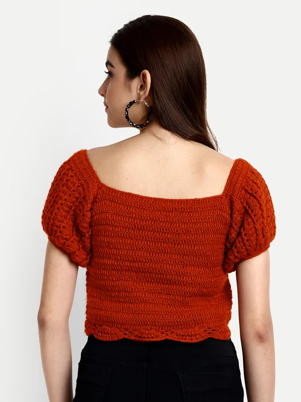 Rust_Crop_Top_For_Women_|_Self_Design_Round_Neck_Long_Sleeves_Ribbed_Hem