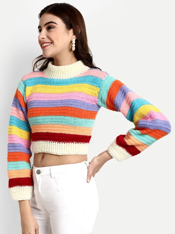 Multicolor_Striped_Pullover_For_Women_|_Turtle_Neck_Long_Sleeves_Ribbed_Hem