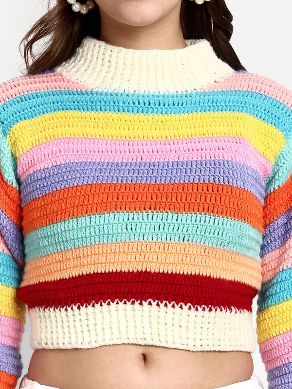 Multicolor_Striped_Pullover_For_Women_|_Turtle_Neck_Long_Sleeves_Ribbed_Hem