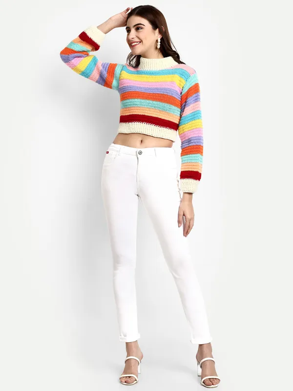Multicolor_Striped_Pullover_For_Women_|_Turtle_Neck_Long_Sleeves_Ribbed_Hem