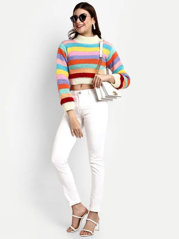 Multicolor_Striped_Pullover_For_Women_|_Turtle_Neck_Long_Sleeves_Ribbed_Hem
