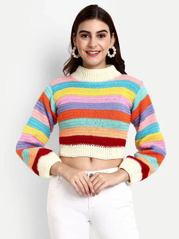 Multicolor_Striped_Pullover_For_Women_|_Turtle_Neck_Long_Sleeves_Ribbed_Hem