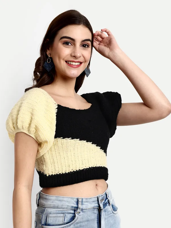 Beige_Pullover_For_Women_|_Self_Design_Cowl_Neck_Short_Sleeves_Ribbed_Hem