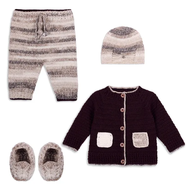 Brown_Sweater_For_Kids_|_Unisex_|_Full_Sleeves_With_Pajama_Set_Cap_&_Booties_Crochet