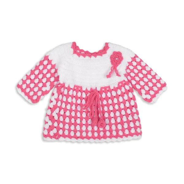 Pink_Full_Sleeves_Frock_Sweater_With_Cap_Crochet_For_Girls