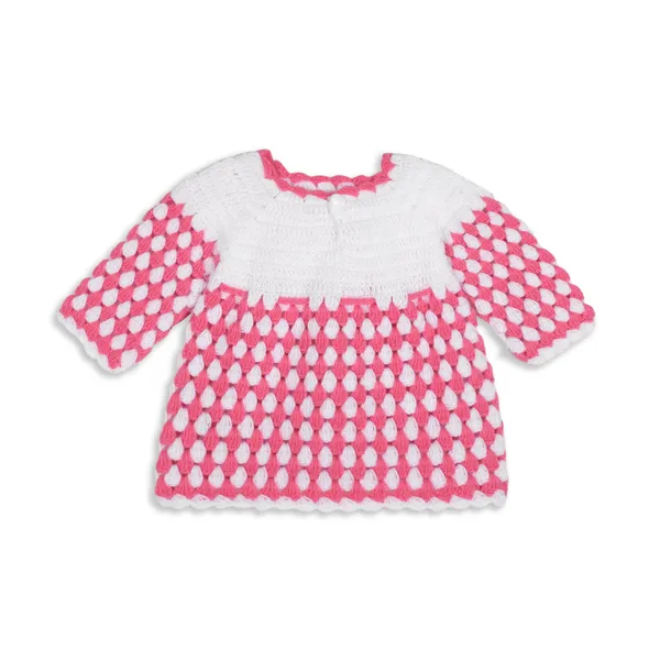 Pink_Full_Sleeves_Frock_Sweater_With_Cap_Crochet_For_Girls