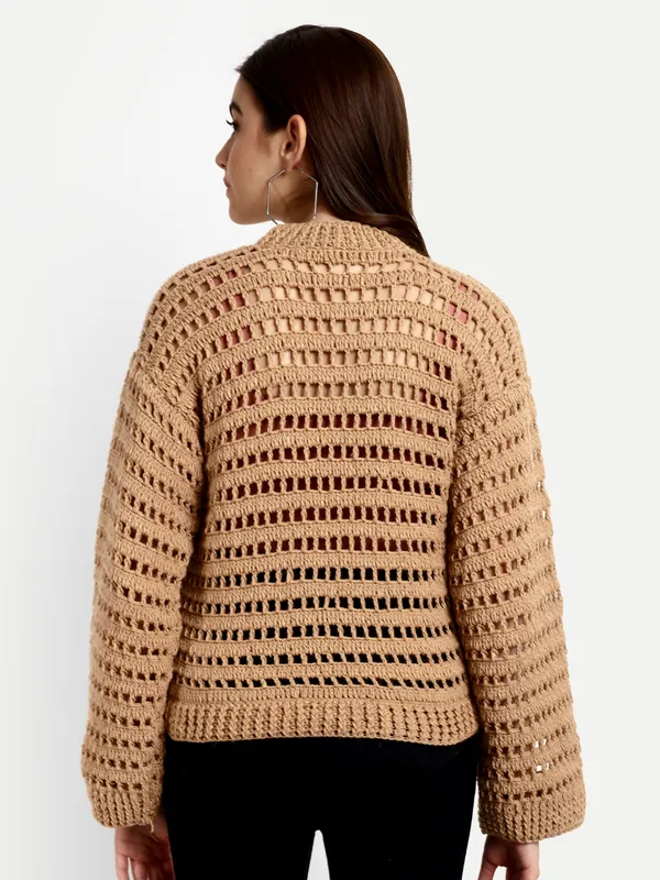 Brown_Pullover_For_Women_|_Self_Design_Mock_Collar_Long_Sleeves_Ribbed_Hem