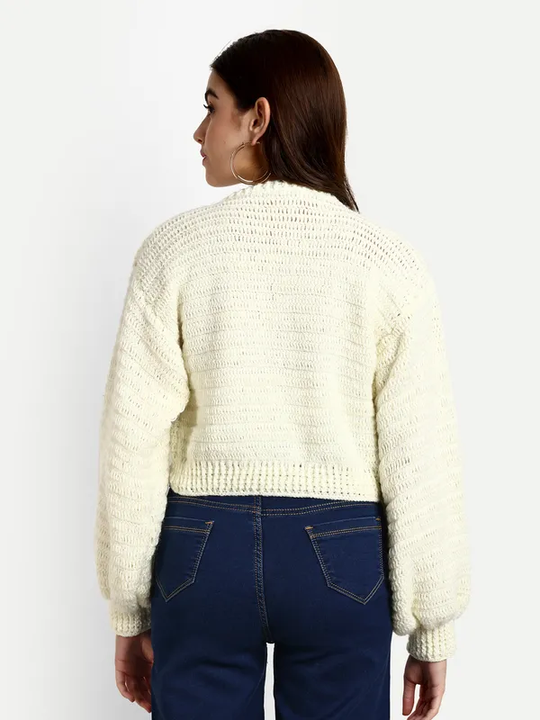 Multicolor_Cardigan_For_Women_|_Self_Design_V-Neck_Long_Sleeves_Ribbed_Hem