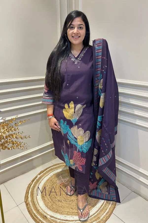 Wine_3_Piece_Cotton__Salwar_suit_&_Duppatta_Set
