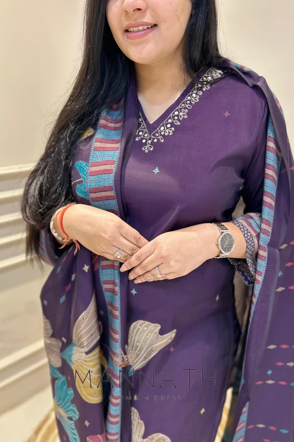 Wine_3_Piece_Cotton__Salwar_suit_&_Duppatta_Set